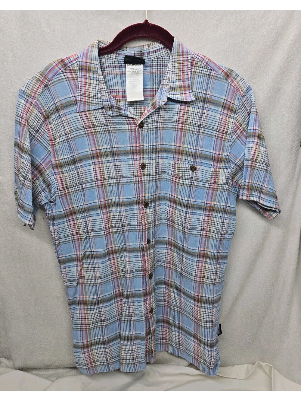 Patagonia 100% Organic Cotton Medium Button Up Short Sleeve Plaid Shirt Dadcore